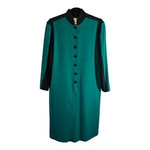 ROBERT COURTNEY FOR GENE ROYE VINTAGE 100% WOOL DRESS GREEN BLACK SIZE 10
